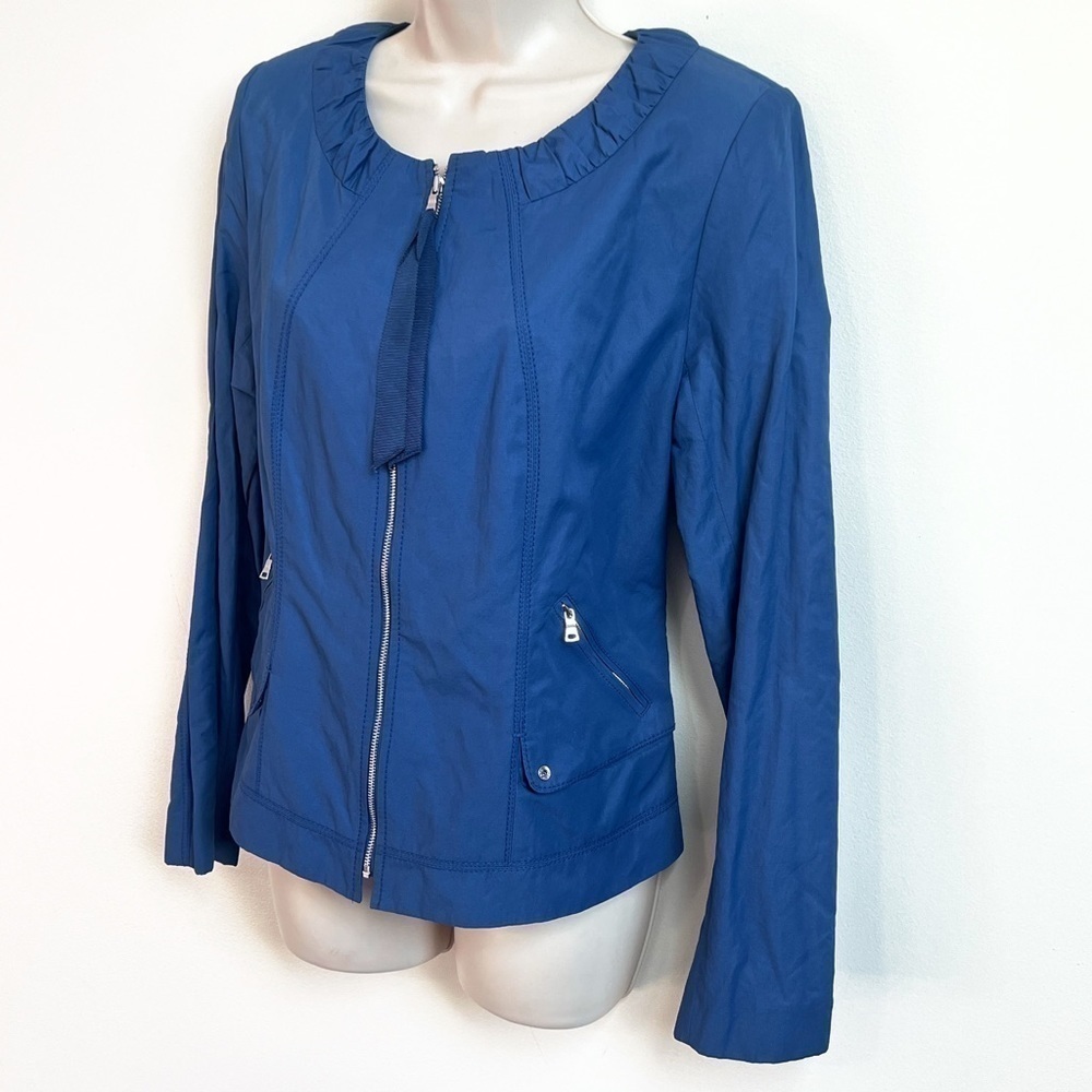 Elie Tahari short full zip round neck blue lightweight jacket medium - Picture 2 of 10